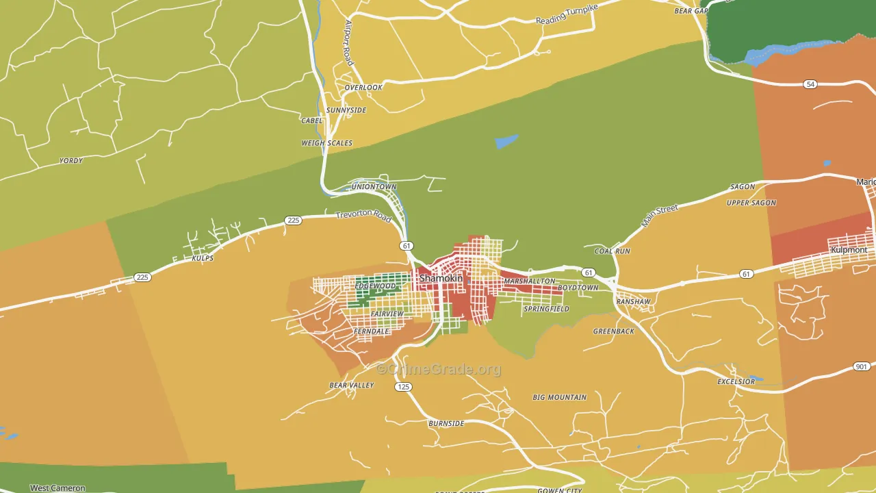 Coal Township, PA Map of Theft Rates