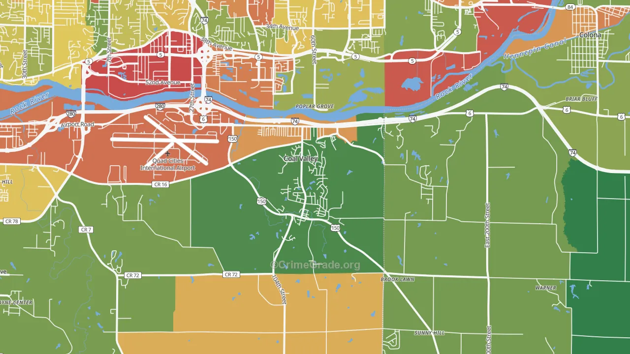 Coal Valley, IL Map of Theft Rates
