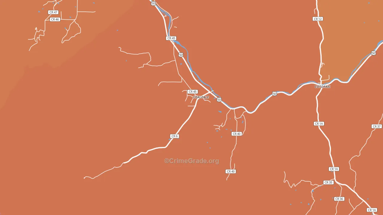 Coaldale, CO Map of Theft Rates