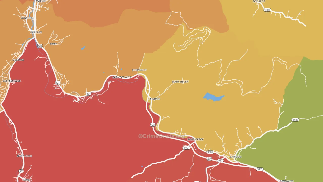 Coalgood, KY Map of Theft Rates