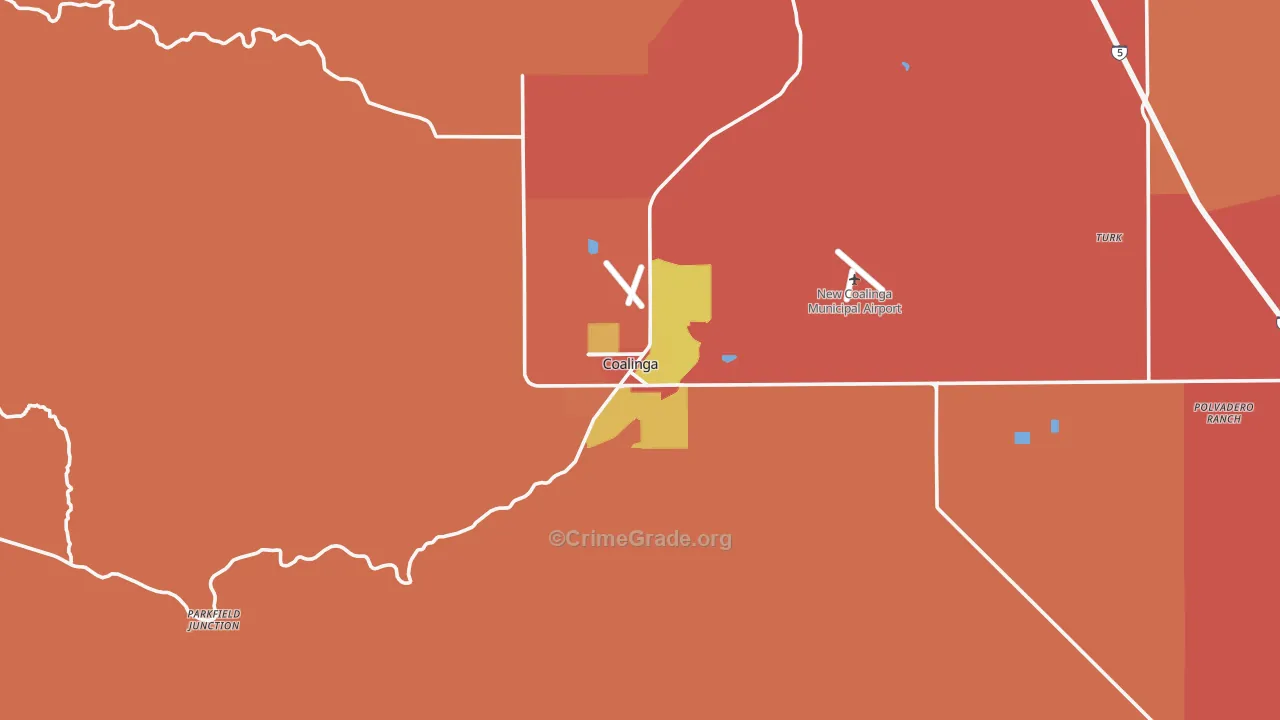 Coalinga, CA Map of Theft Rates