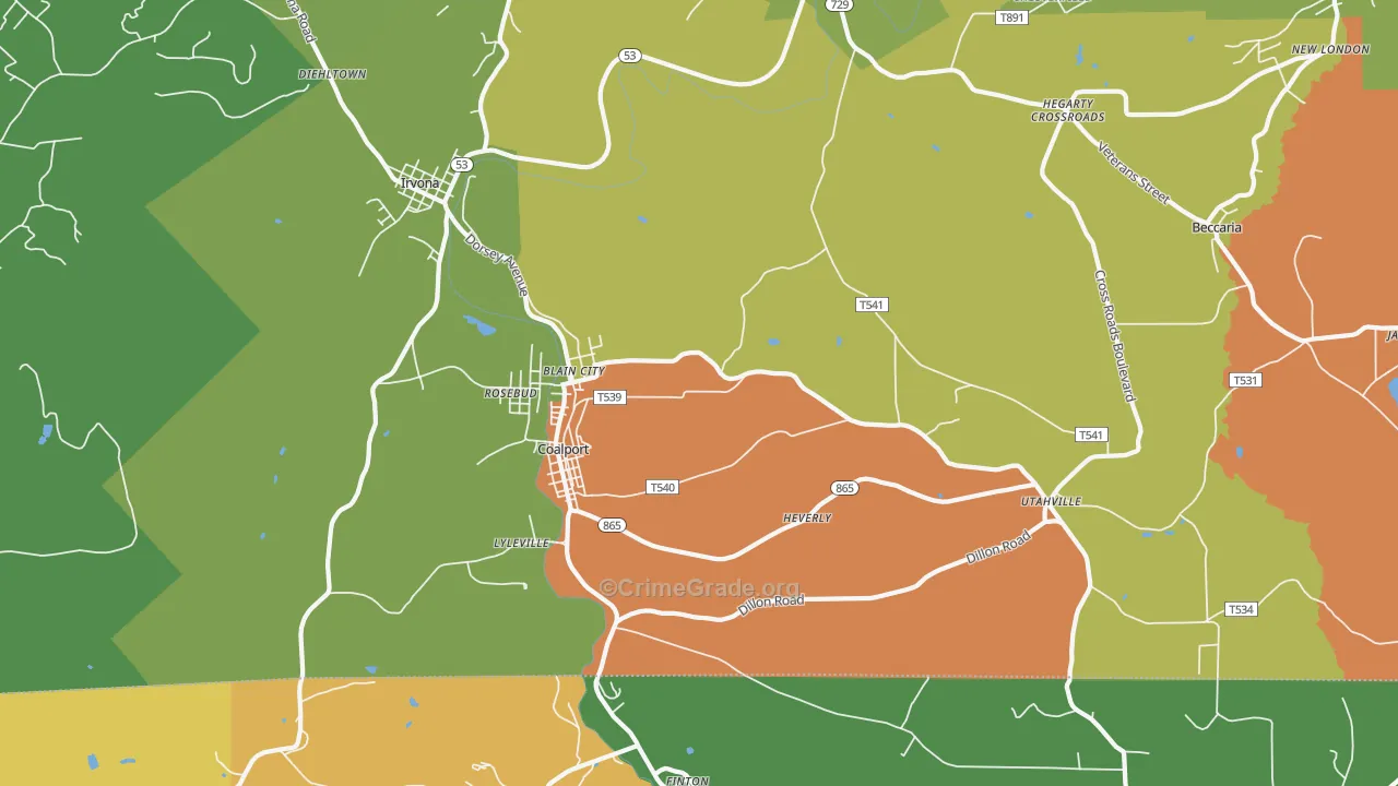 Coalport, PA Map of Theft Rates
