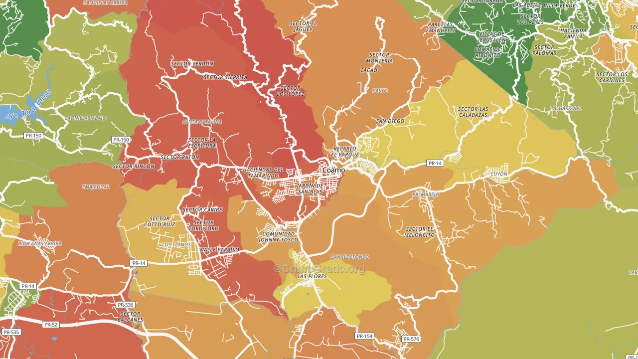 Coamo Municipio, PR Map of Theft Rates