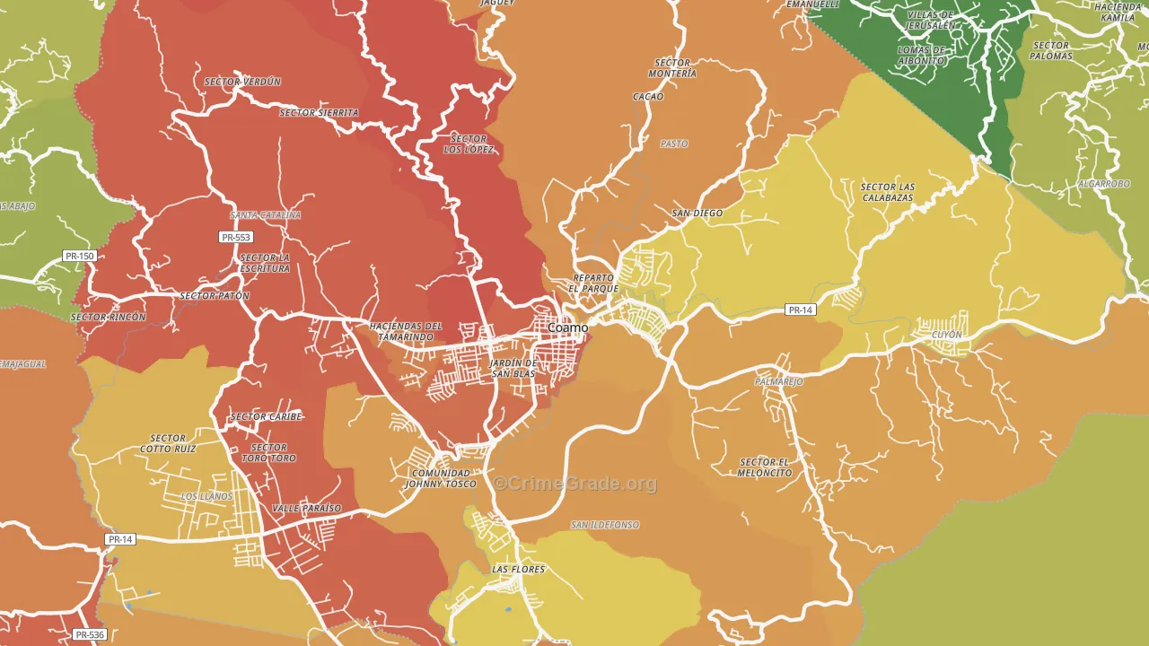 Coamo, PR Map of Theft Rates