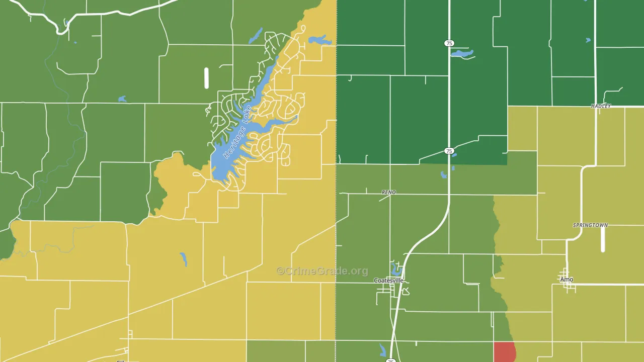 Coatesville, IN Map of Theft Rates