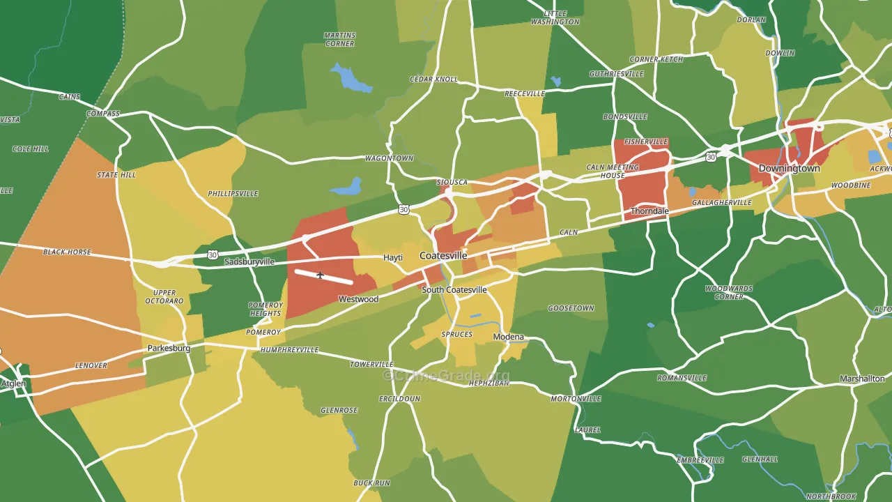 Coatesville, PA Map of Theft Rates