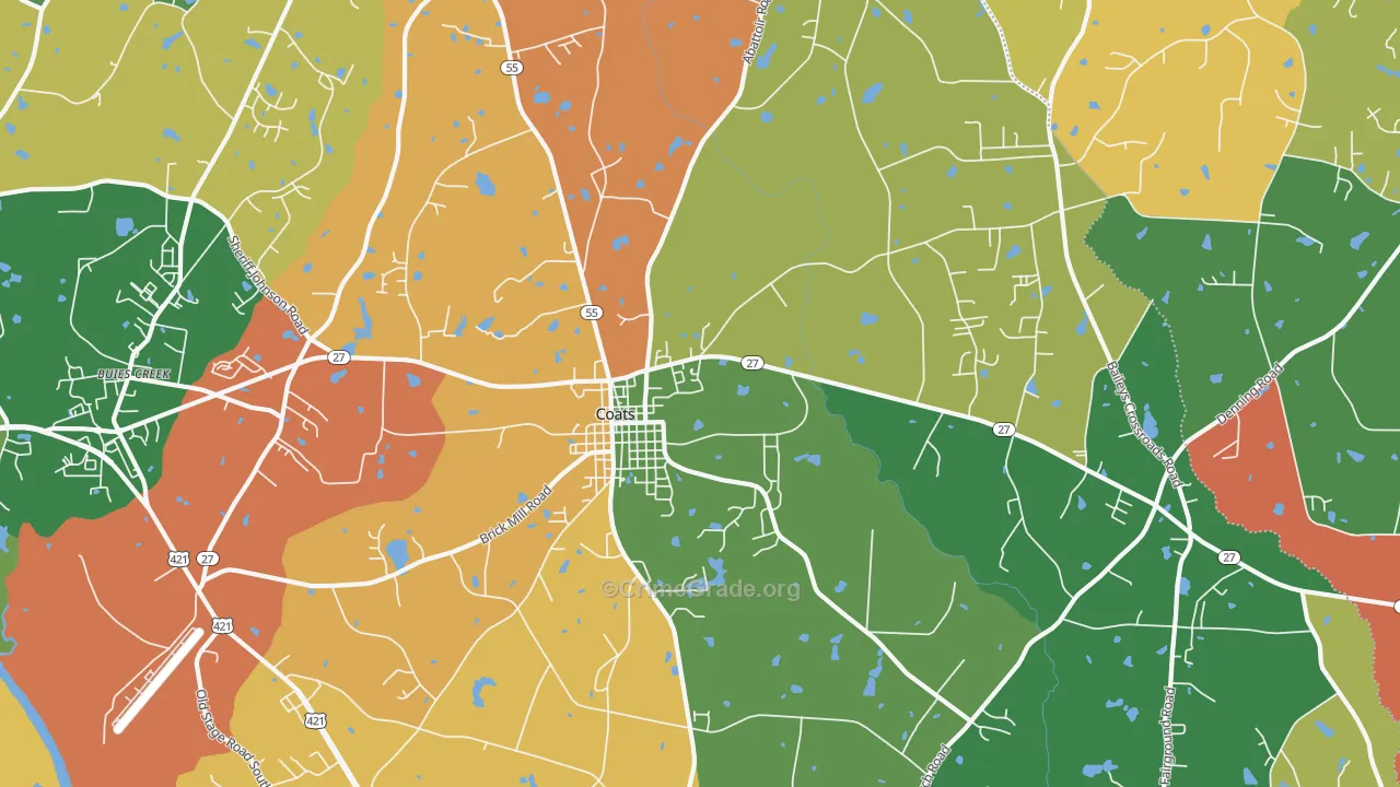 Coats, NC Map of Theft Rates