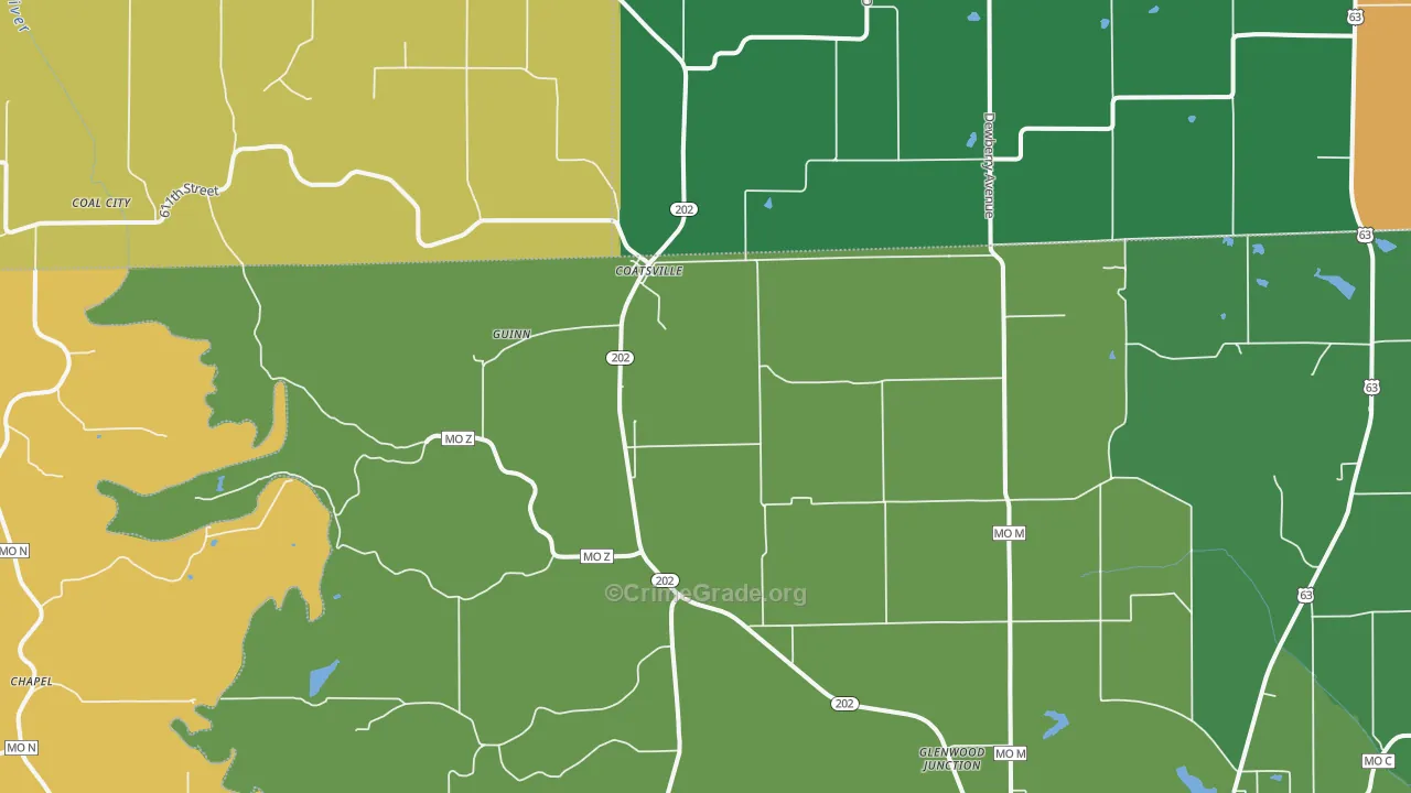Coatsville, MO Map of Theft Rates
