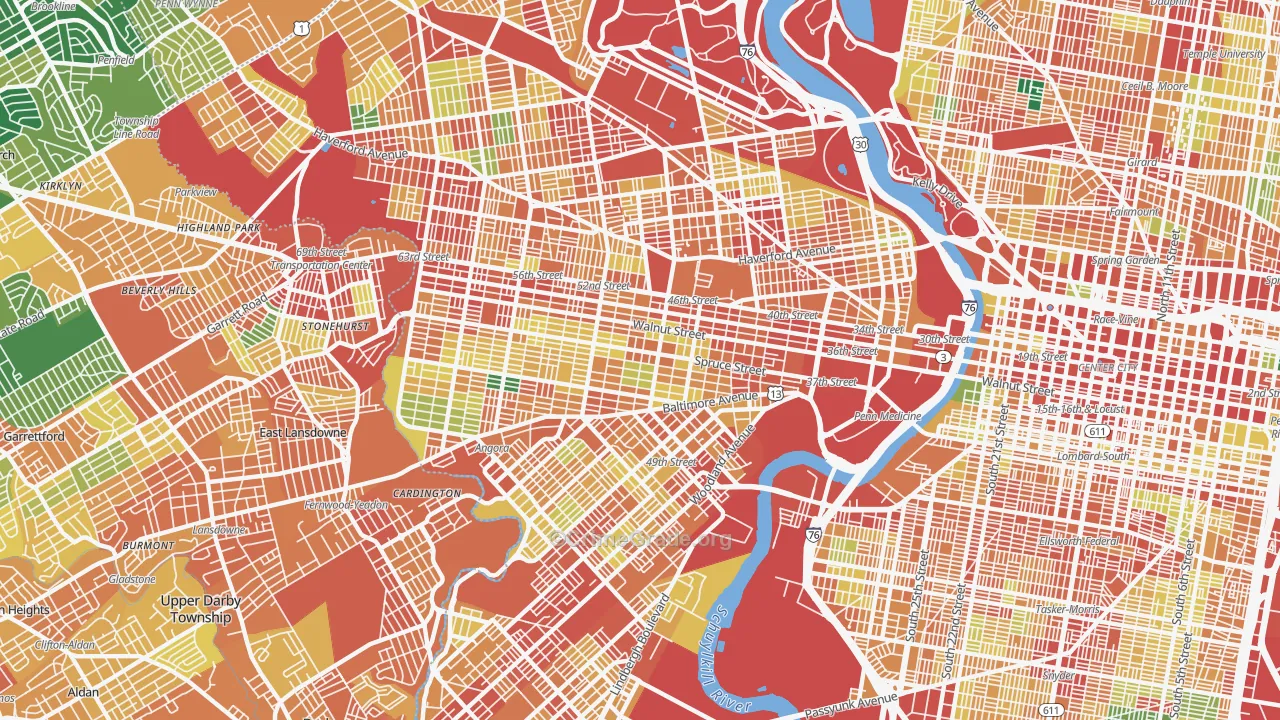 Cobbs Creek, Philadelphia, PA Map of Theft Rates