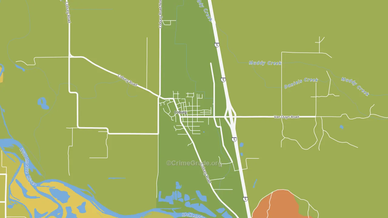 Coburg, OR Map of Theft Rates