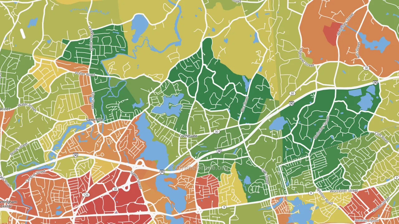 Cochituate, MA Map of Theft Rates