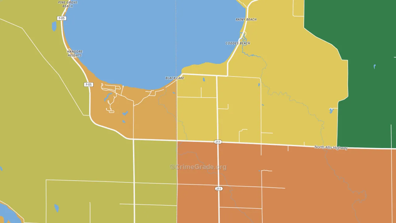 Coddes Beach, MI Map of Theft Rates