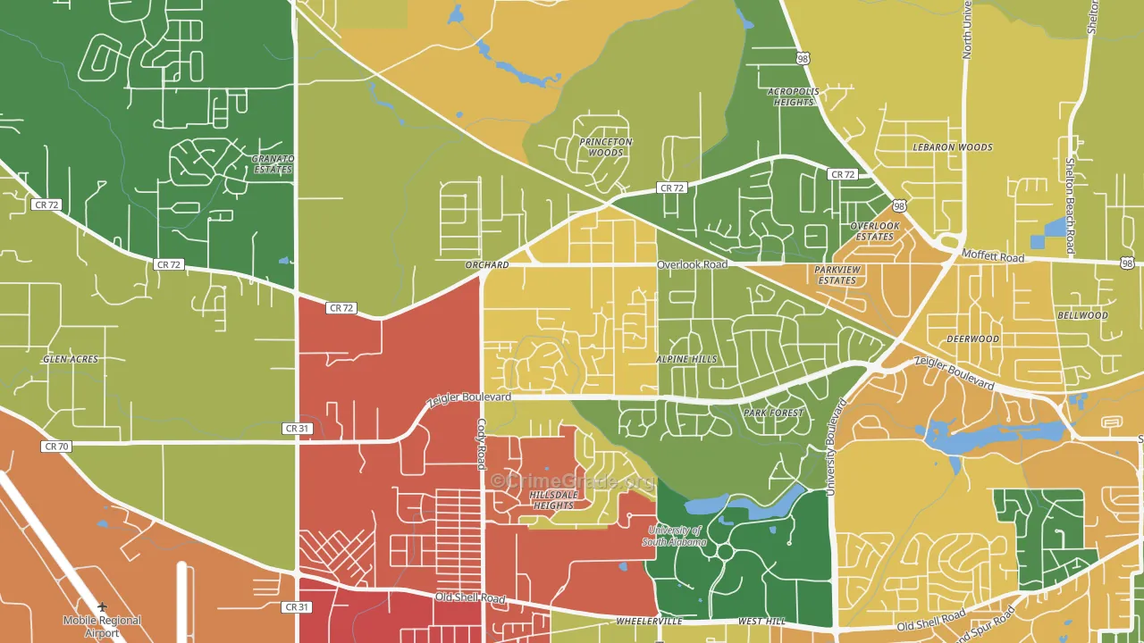 Cody, Mobile, AL Map of Theft Rates