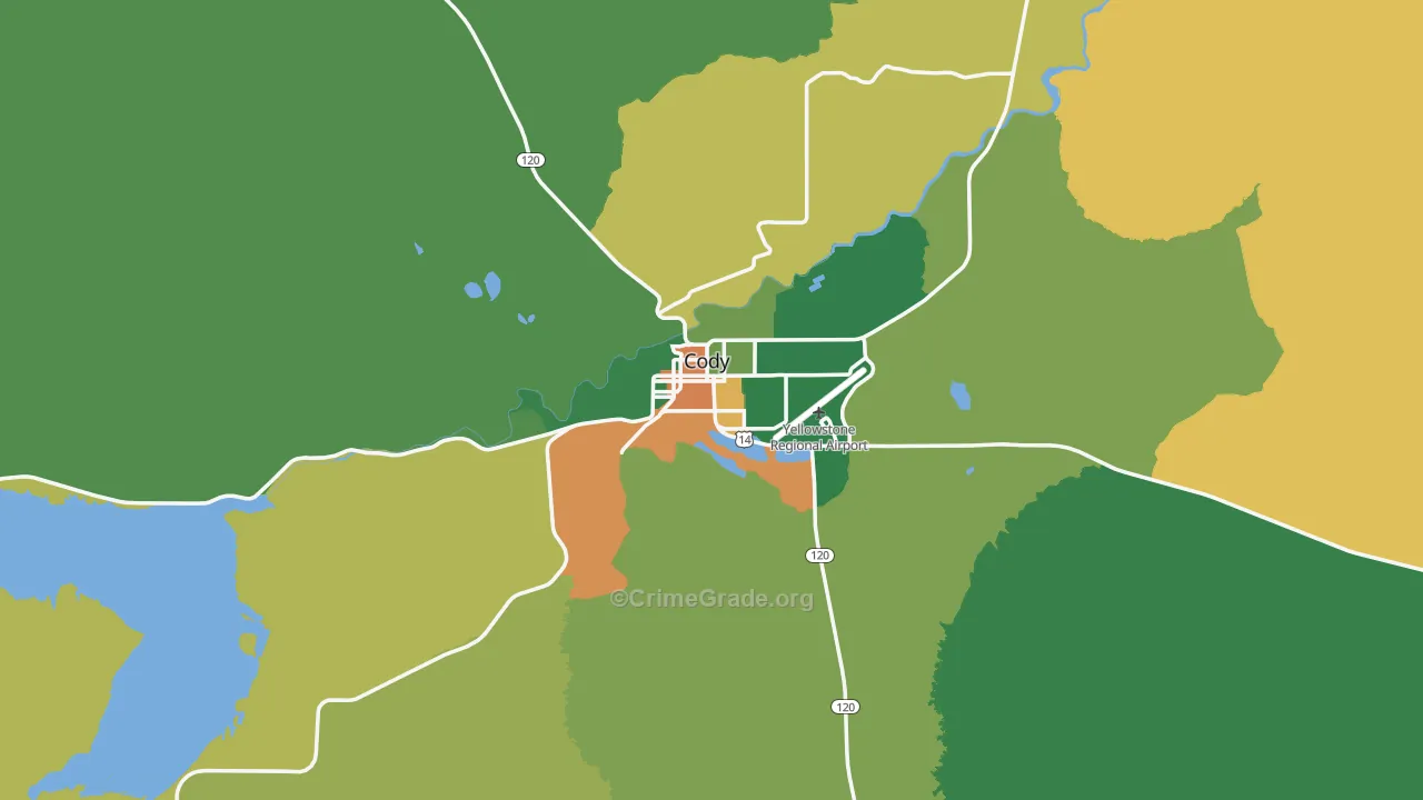 Cody, WY Map of Theft Rates
