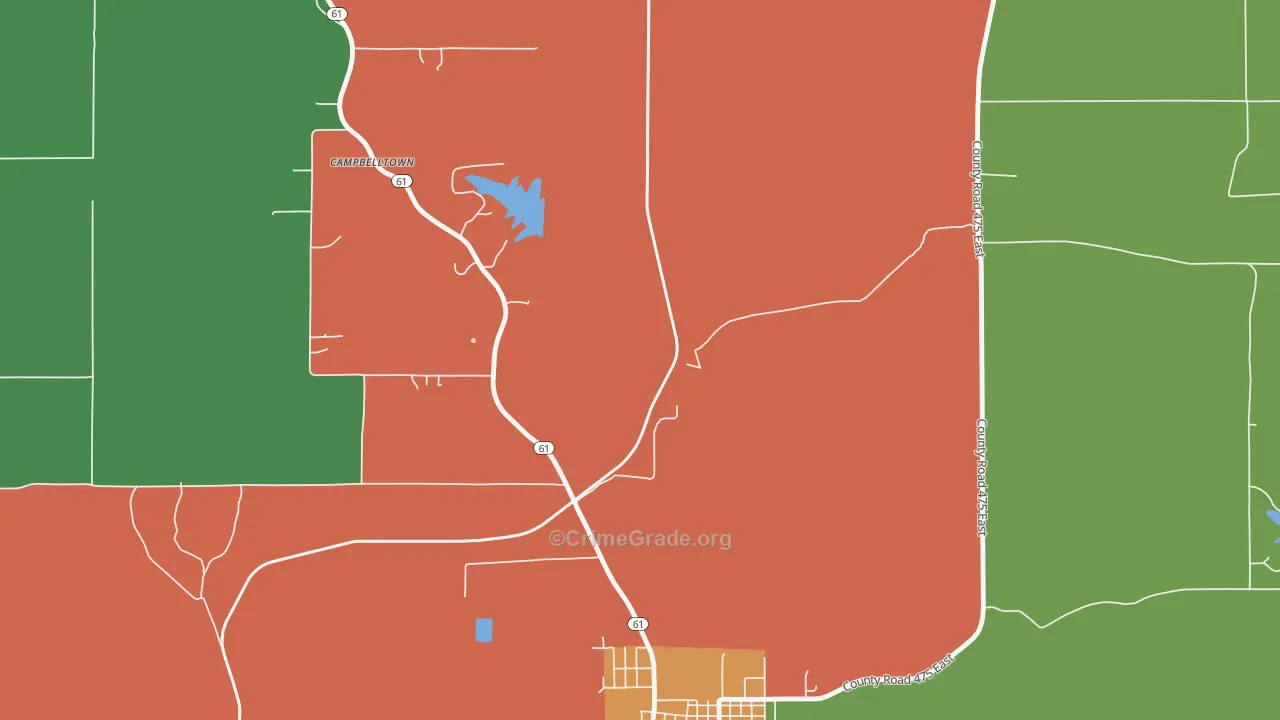 Coe, IN Map of Theft Rates
