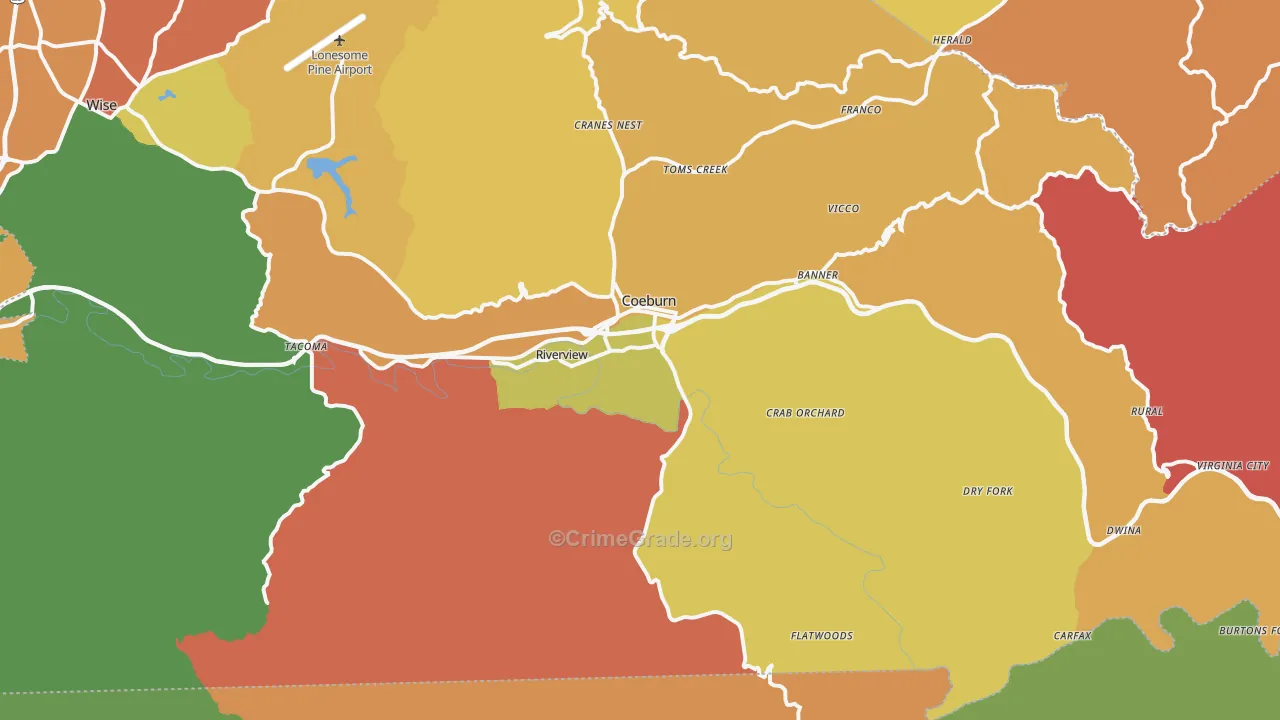Coeburn, VA Map of Theft Rates
