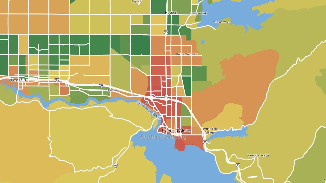 Coeur d'Alene, ID Map of Theft Rates