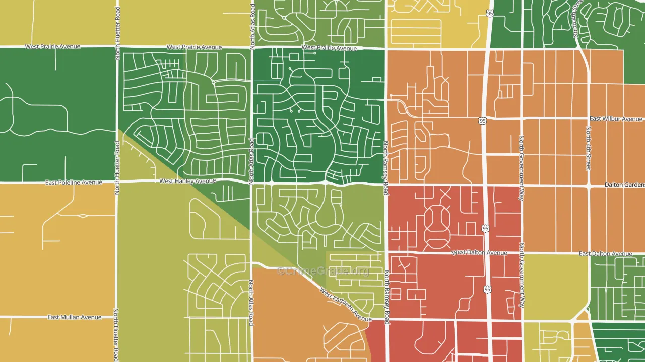 Coeur D'Alene Place, Coeur d'Alene, ID Map of Theft Rates