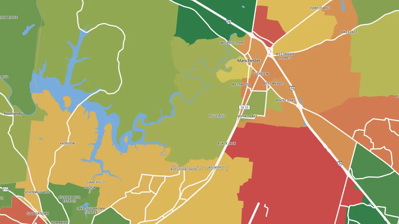 Coffee County, TN Map of Theft Rates