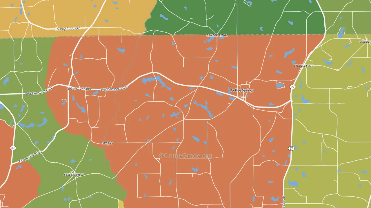 Coffee Springs, AL Map of Theft Rates