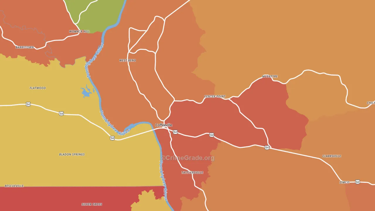 Coffeeville, AL Map of Theft Rates