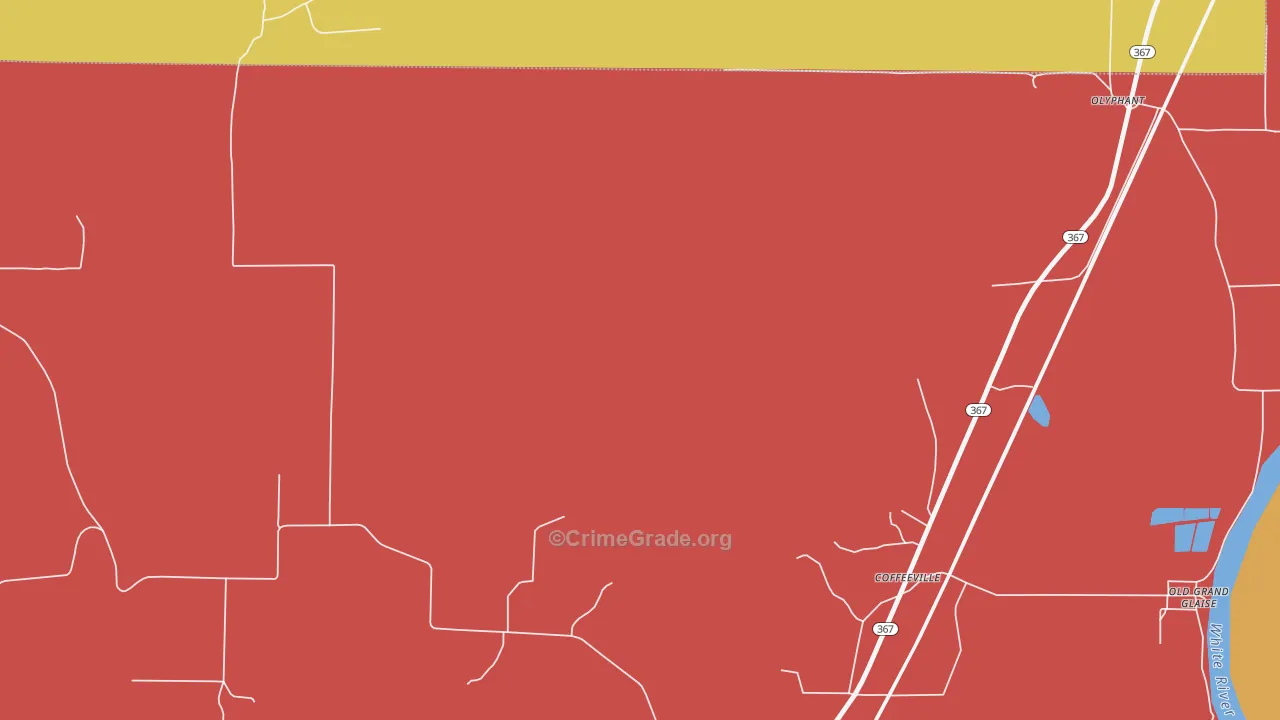 Coffeeville, AR Map of Theft Rates