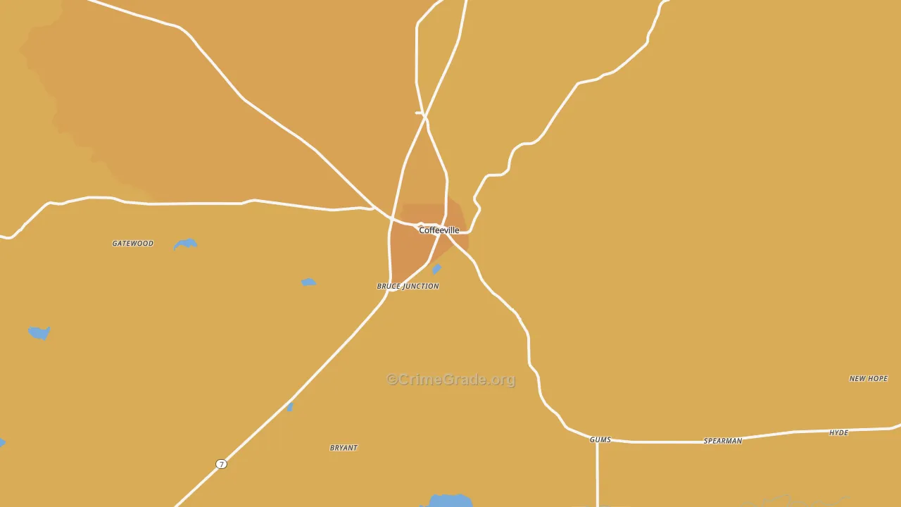 Coffeeville, MS Map of Theft Rates