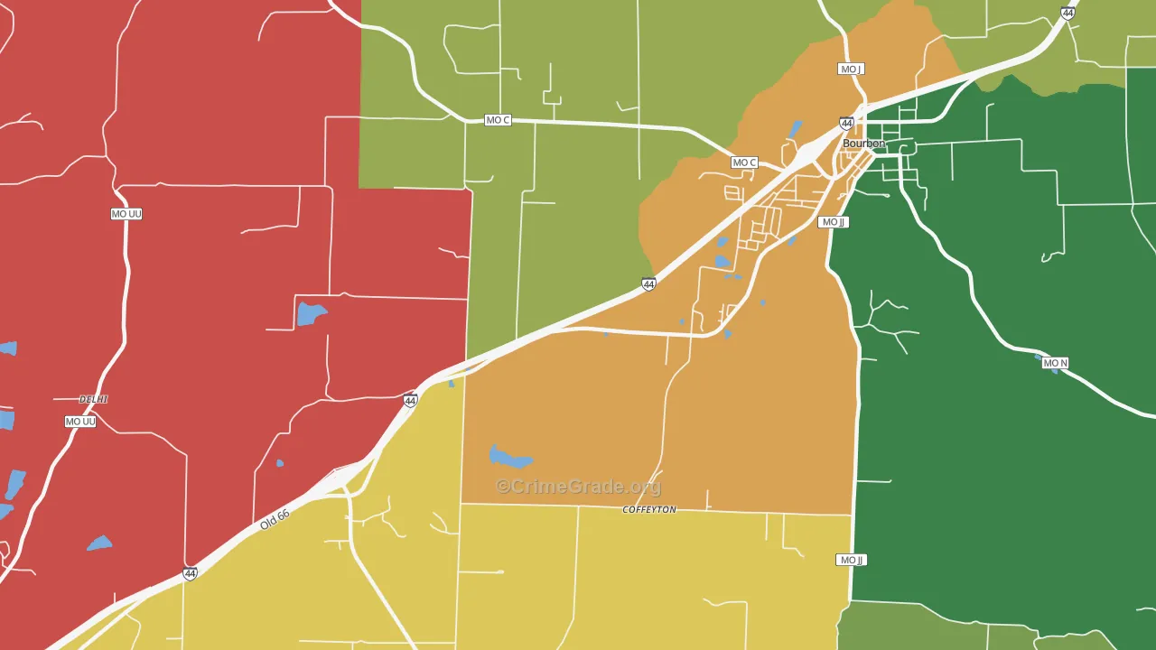 Coffeyton, MO Map of Theft Rates