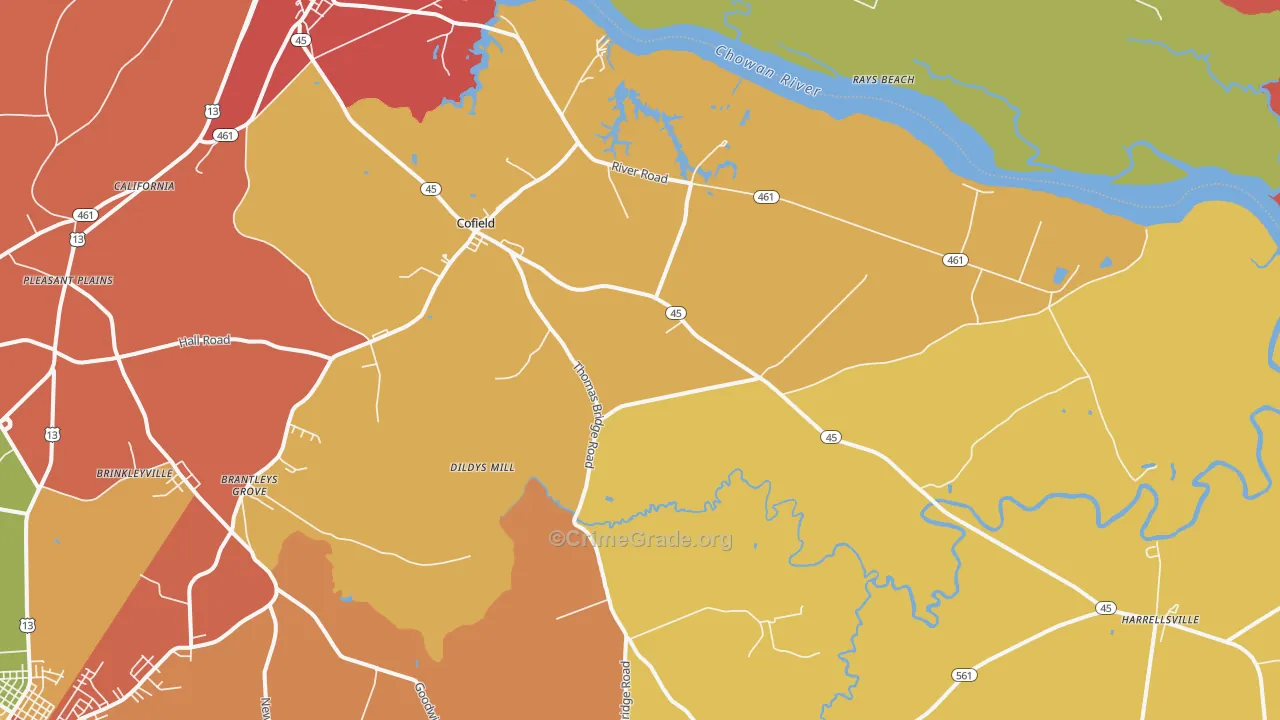 Cofield, NC Map of Theft Rates