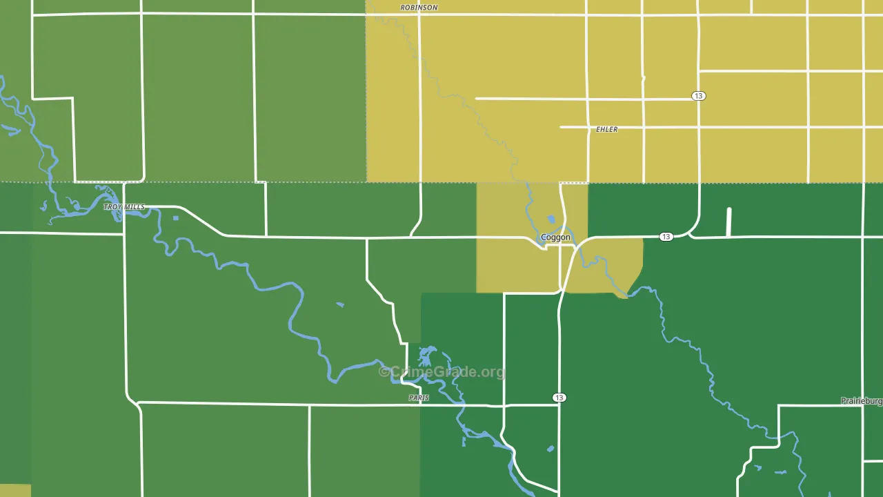 Coggon, IA Map of Theft Rates