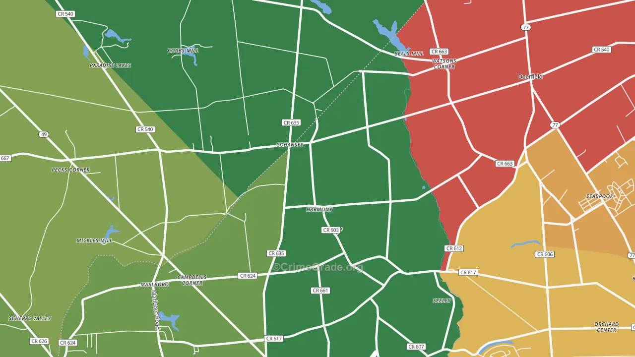Cohansey, NJ Map of Theft Rates