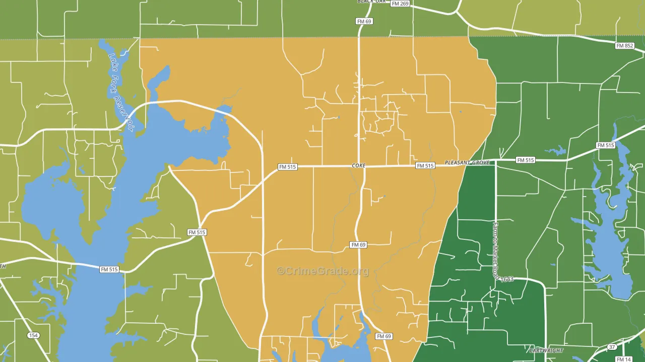 Coke, TX Map of Theft Rates