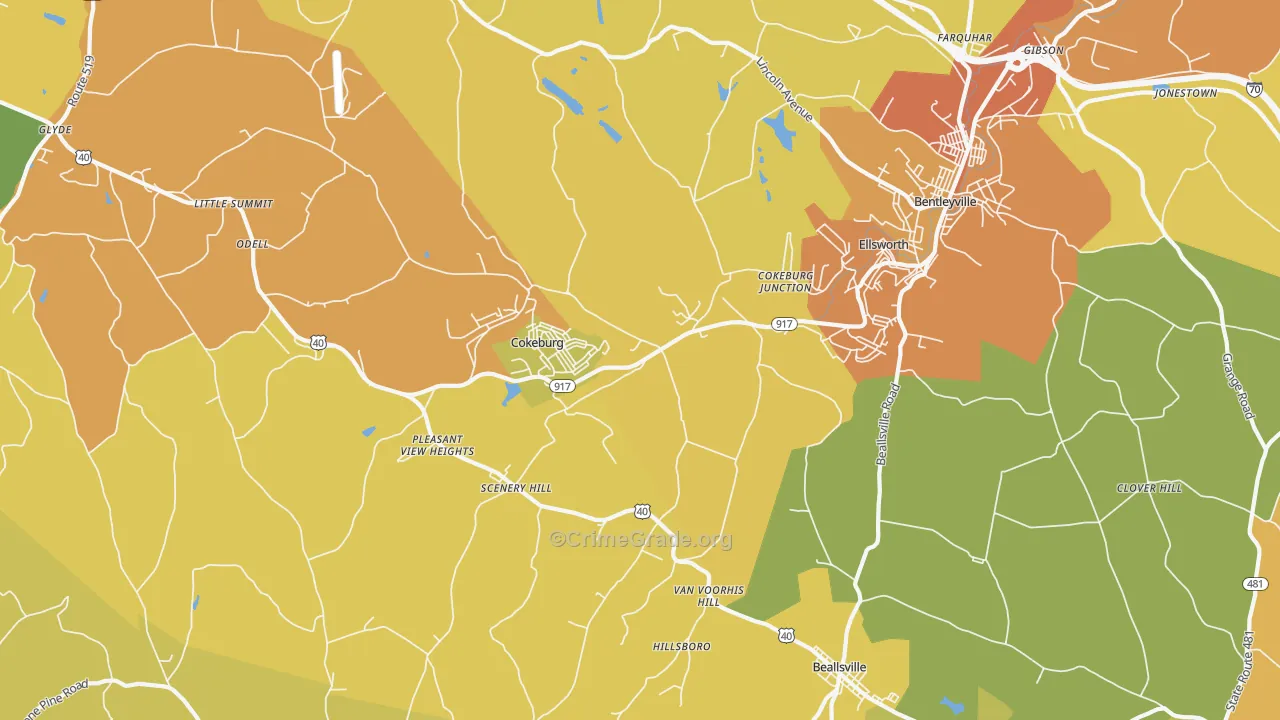 Cokeburg, PA Map of Theft Rates