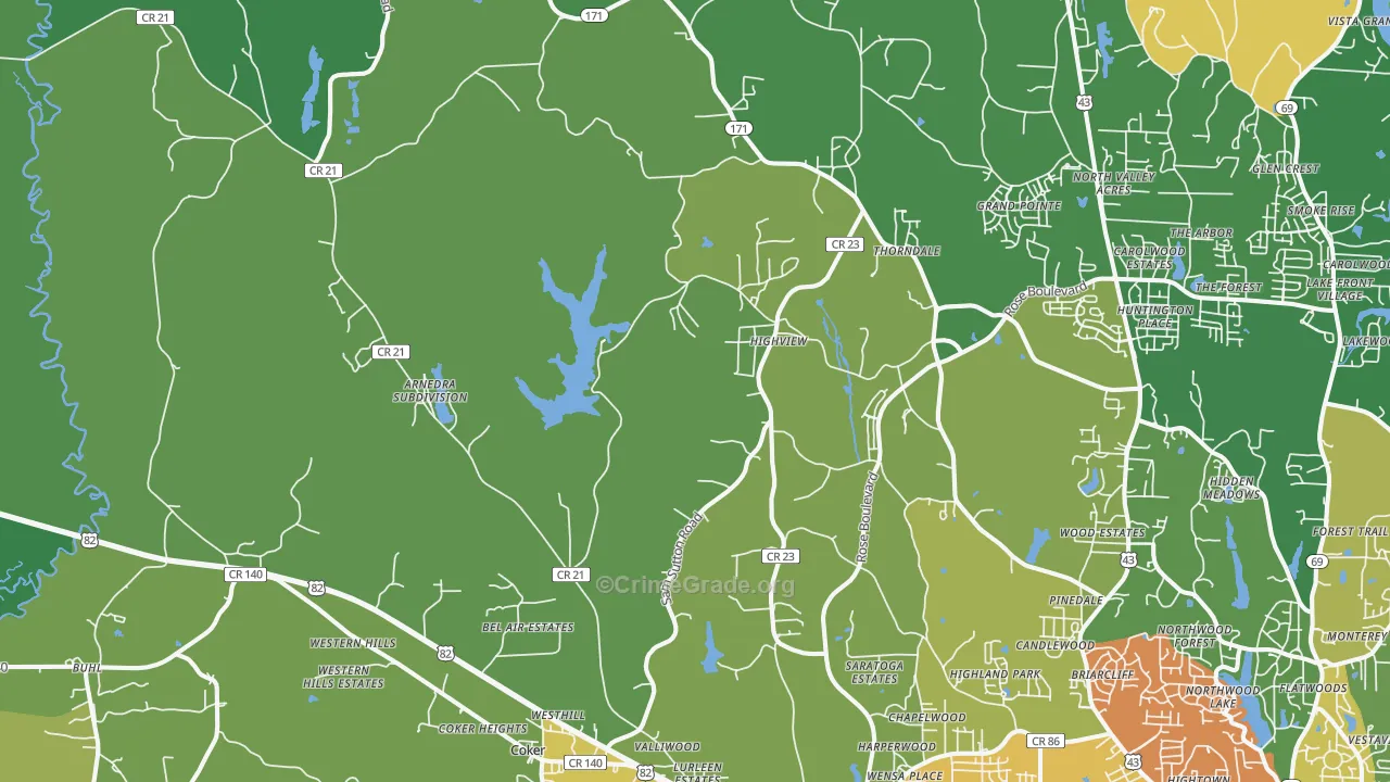 Coker, AL Map of Theft Rates