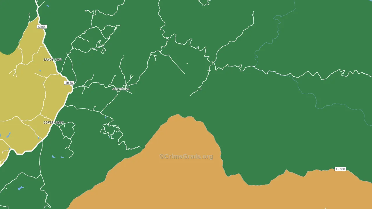 Cokercreek, TN Map of Theft Rates