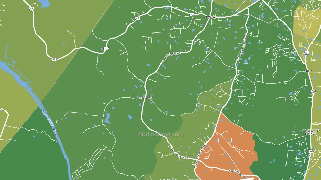 Cokesbury, NC Map of Theft Rates