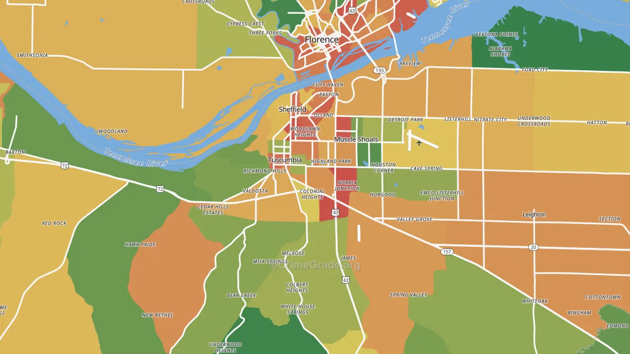 Colbert County, AL Map of Theft Rates