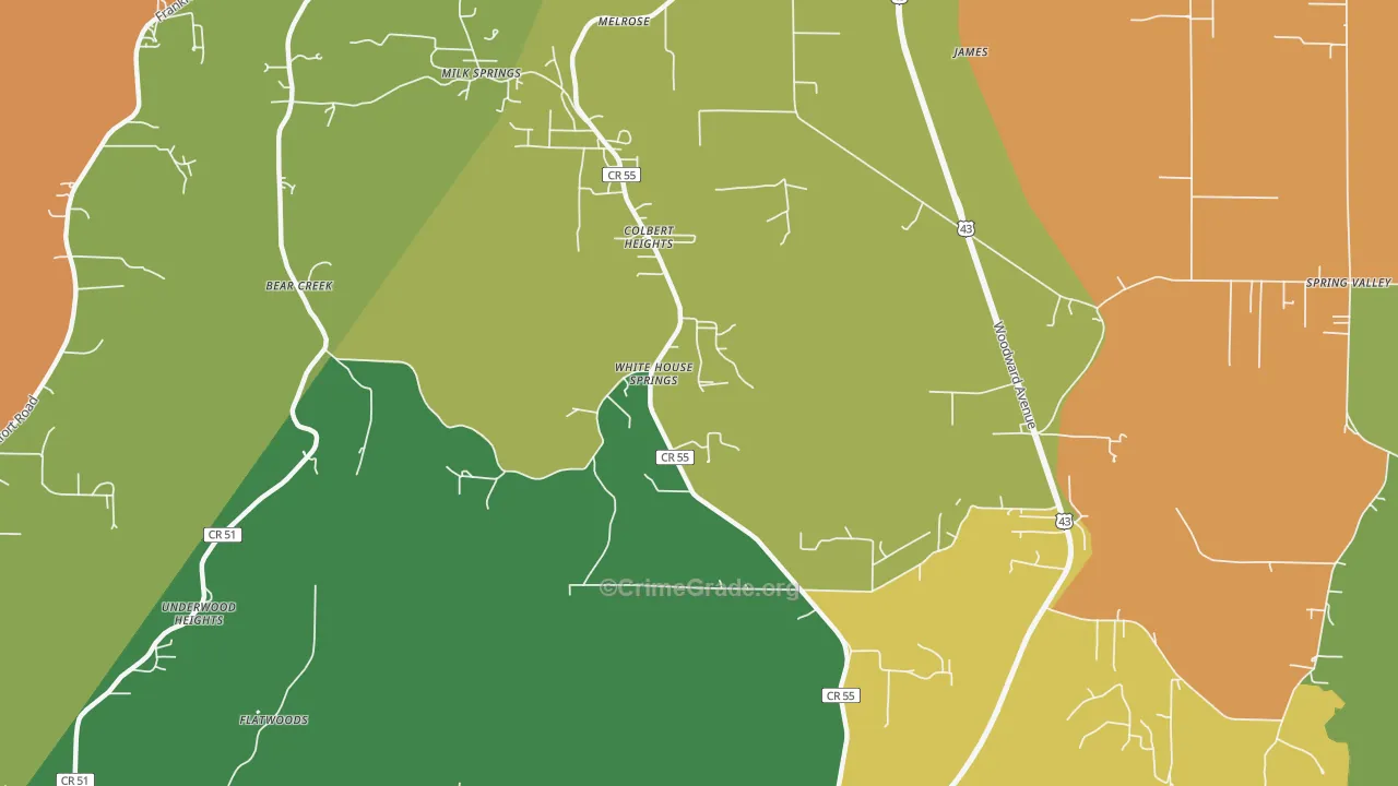 Colbert Heights, AL Map of Theft Rates