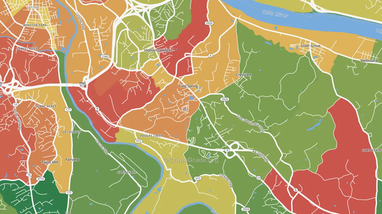 Cold Spring, KY Map of Theft Rates