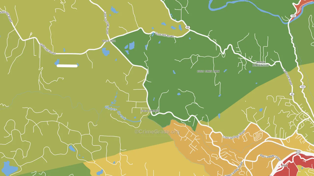 Cold Springs, CA Map of Theft Rates