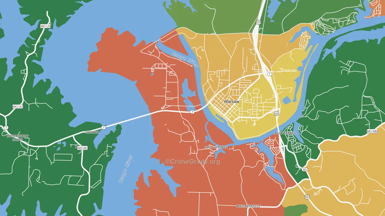 Cold Springs, MO Map of Theft Rates