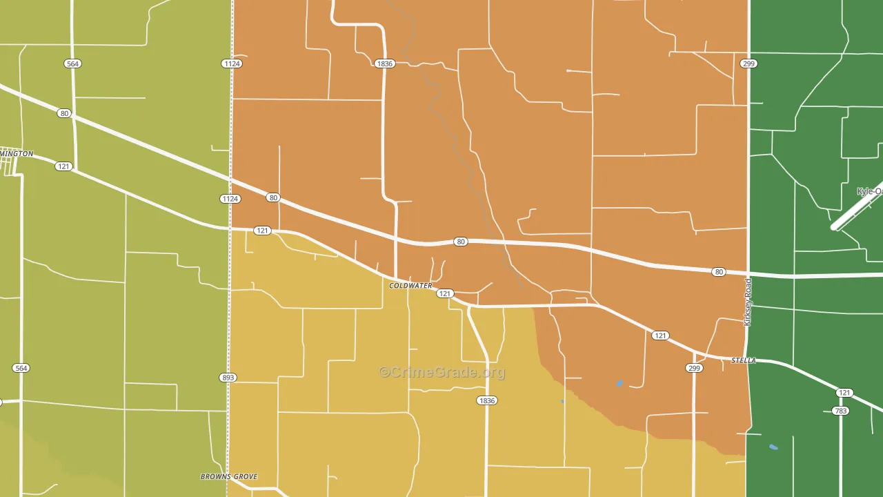 Coldwater, KY Map of Theft Rates