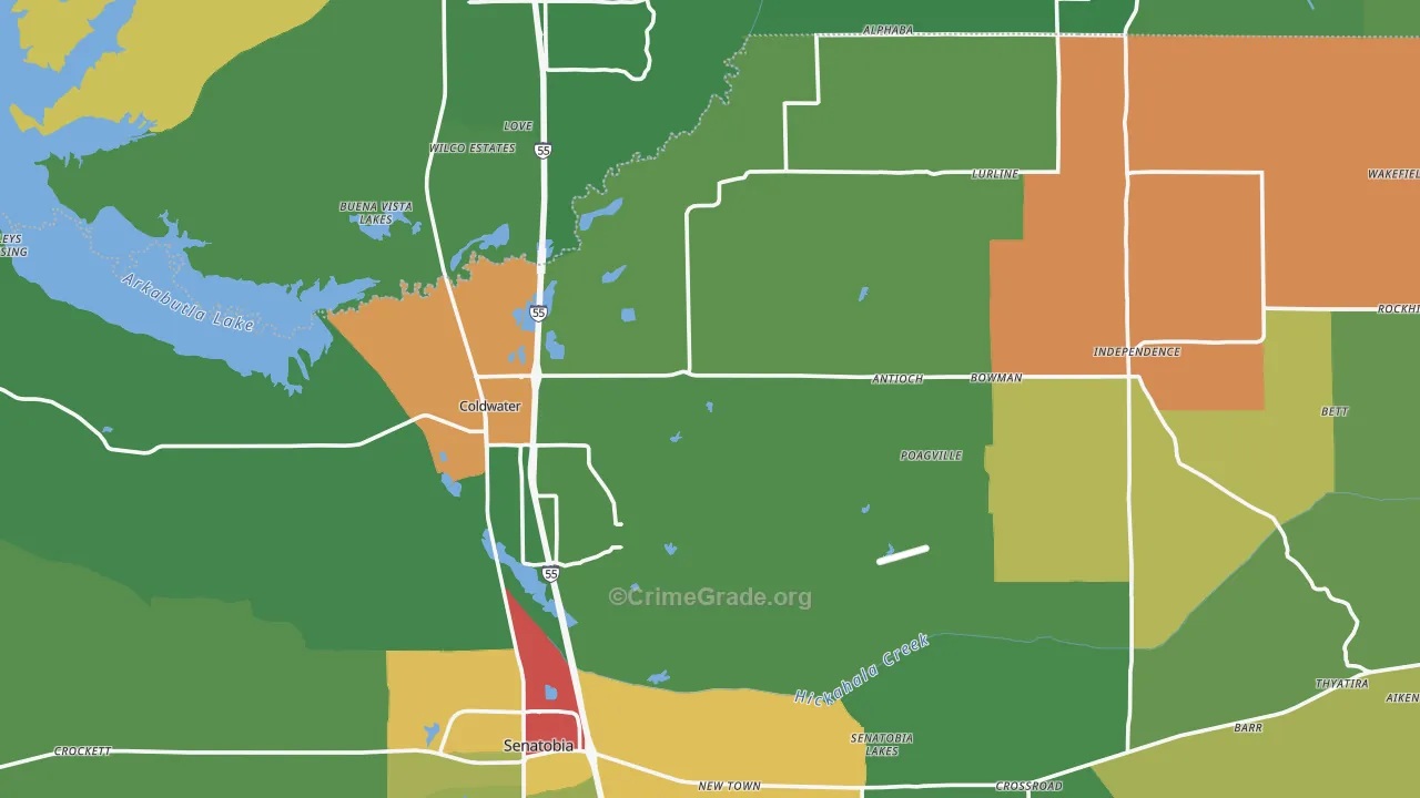 Coldwater, MS Map of Theft Rates