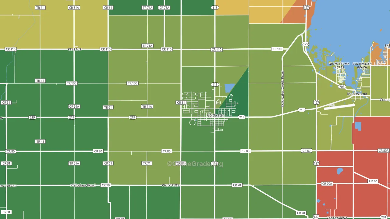Coldwater, OH Map of Theft Rates