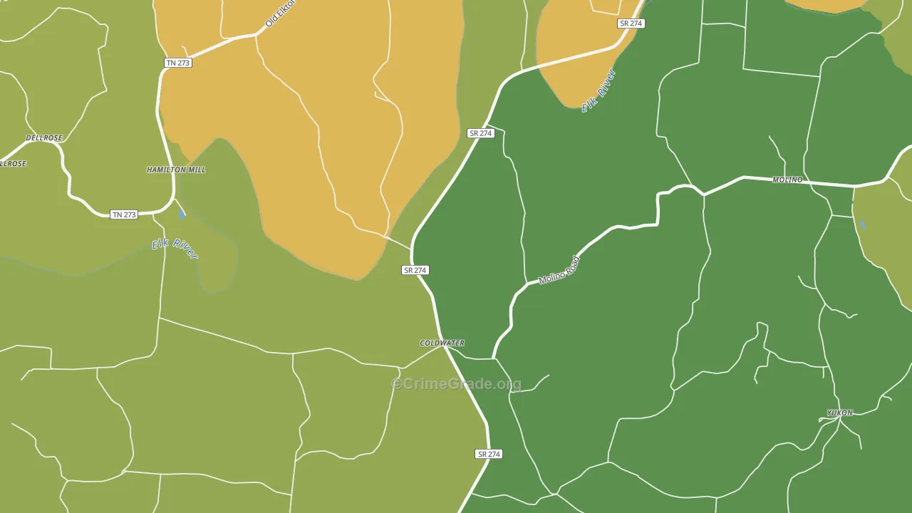 Coldwater, TN Map of Theft Rates