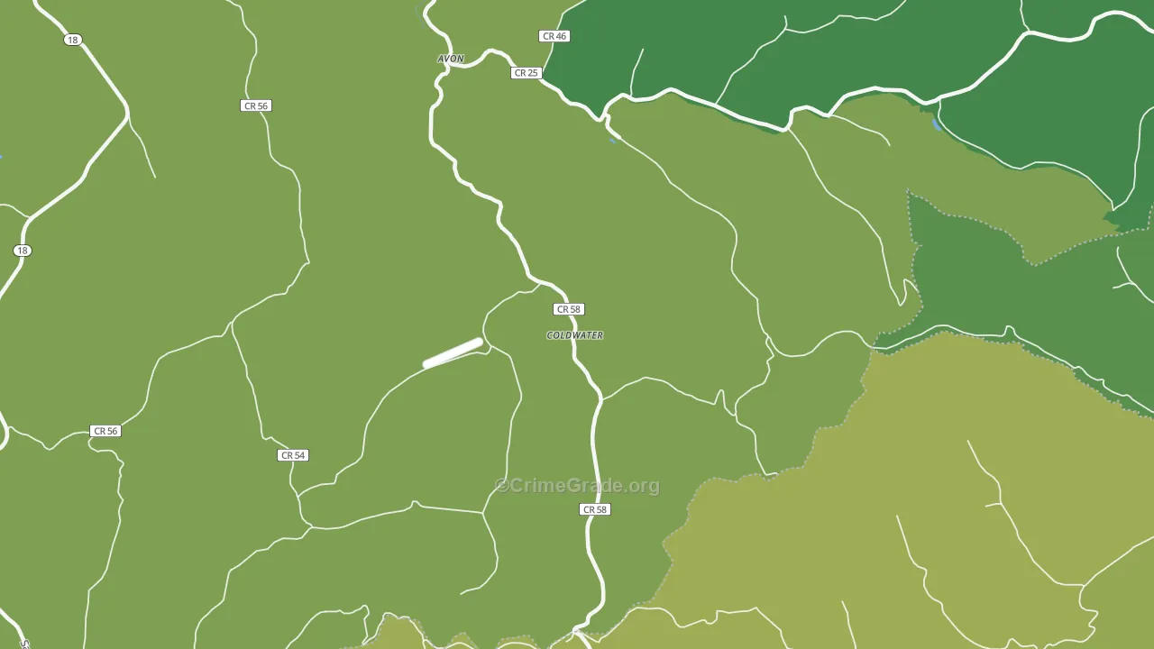 Coldwater, WV Map of Theft Rates