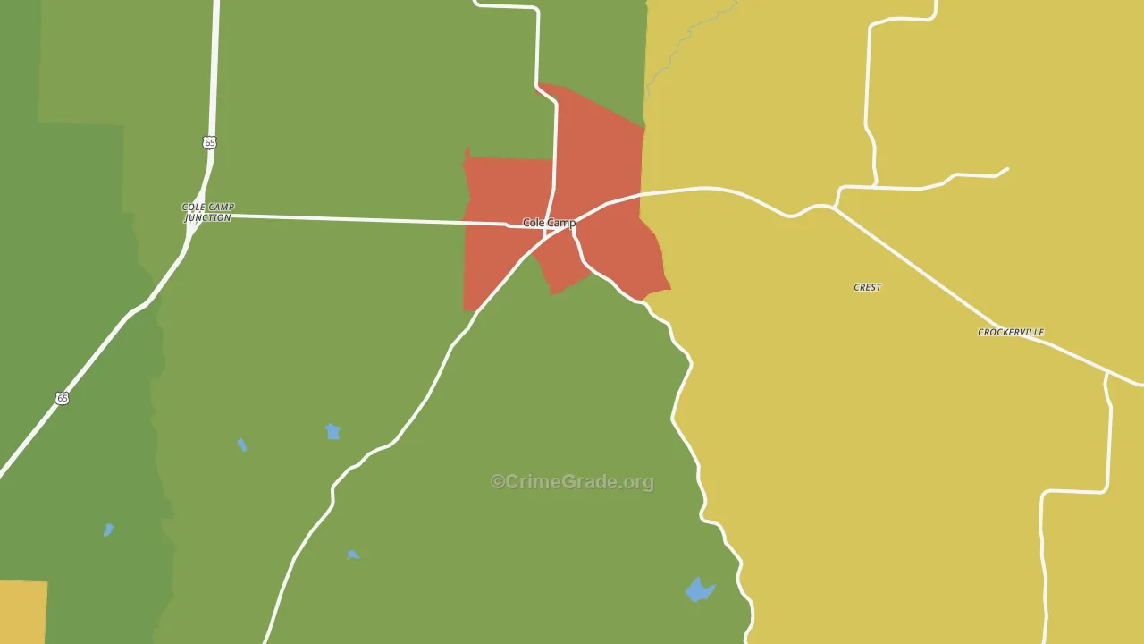 Cole Camp, MO Map of Theft Rates