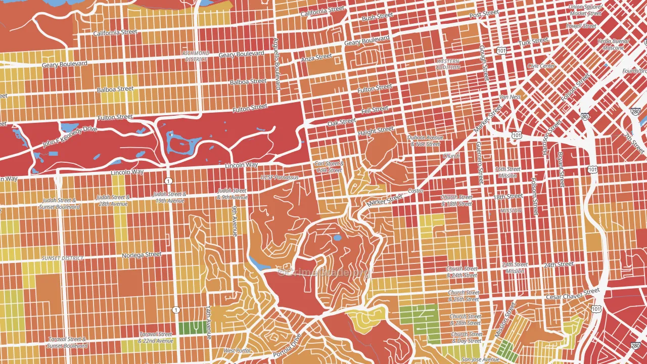 Cole Valley, San Francisco, CA Map of Theft Rates