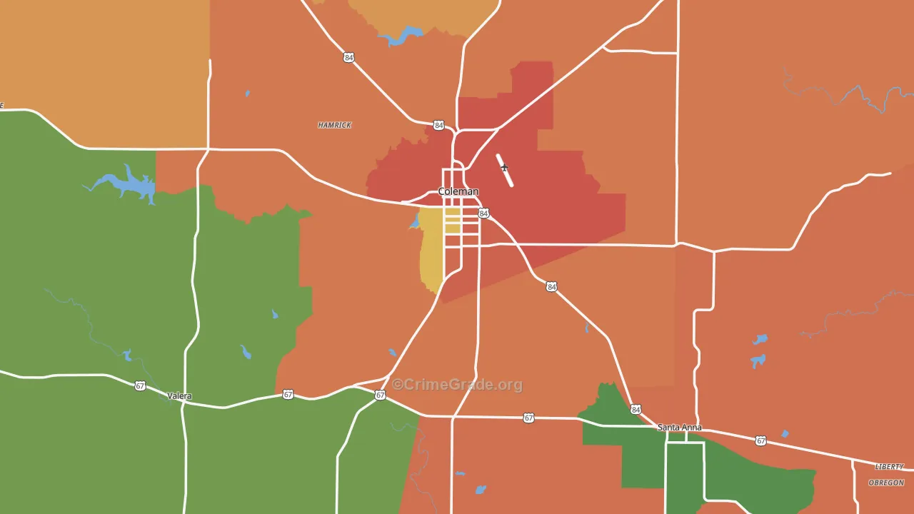 Coleman County, TX Map of Theft Rates