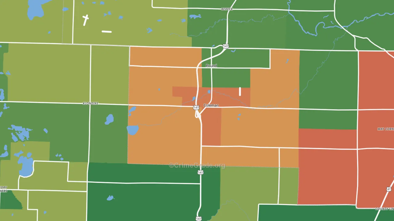Coleman, WI Map of Theft Rates